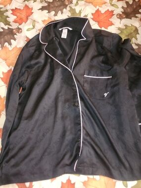 Victoria's Secret Black Button-Down Shirt with White Piping